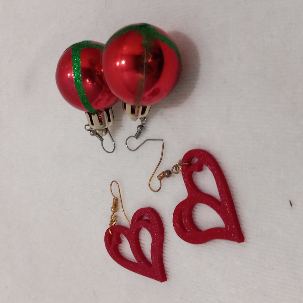 Two Holiday Red Pierced Earrings Valentines & Xmas